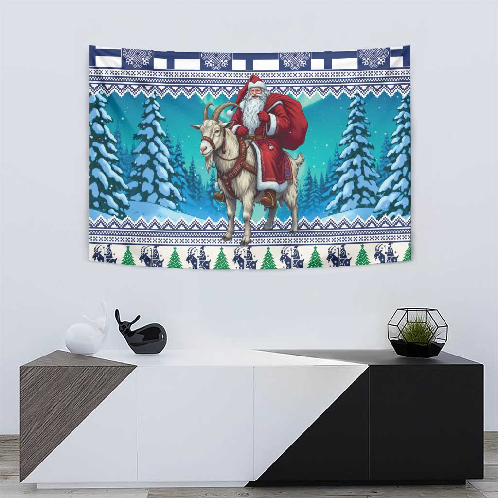 Finland Joulupukki Christmas Tapestry Riding the Yule Goat - Wonder Print Shop