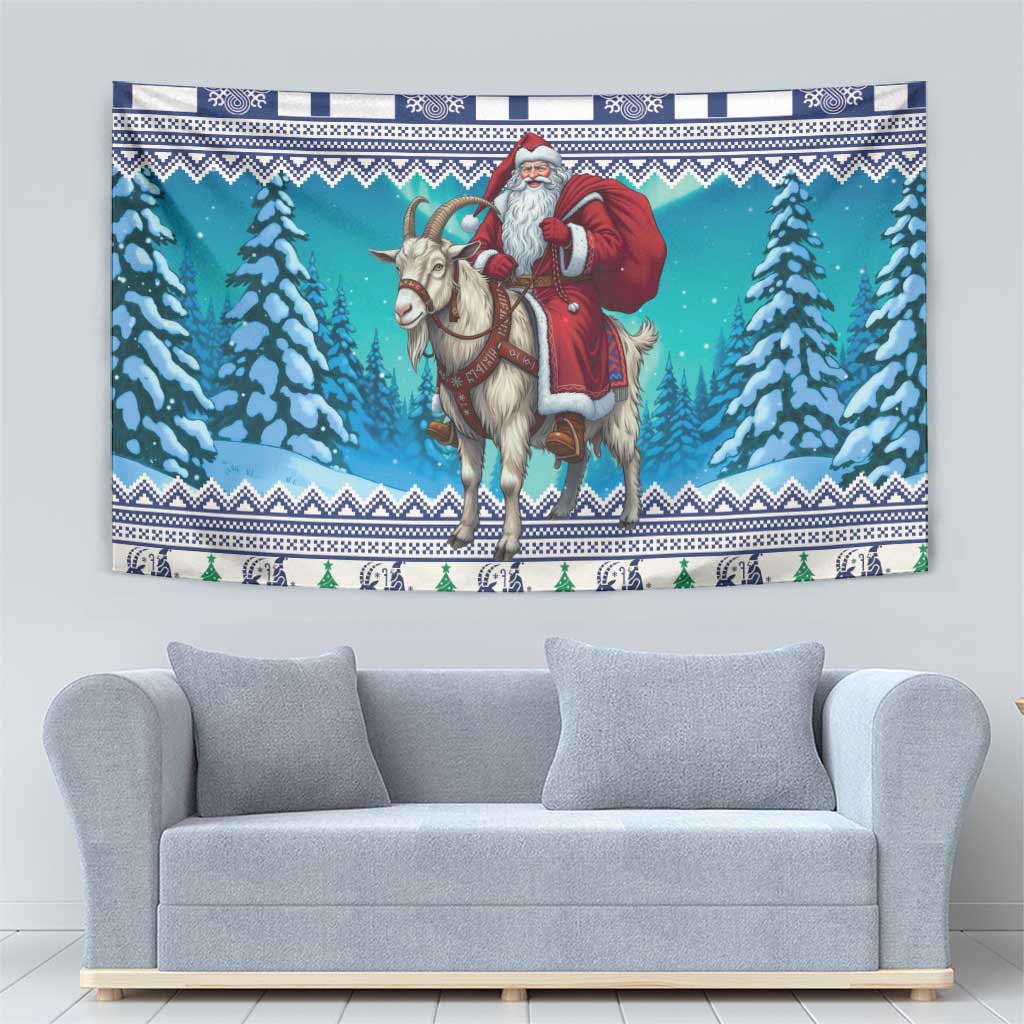 Finland Joulupukki Christmas Tapestry Riding the Yule Goat - Wonder Print Shop
