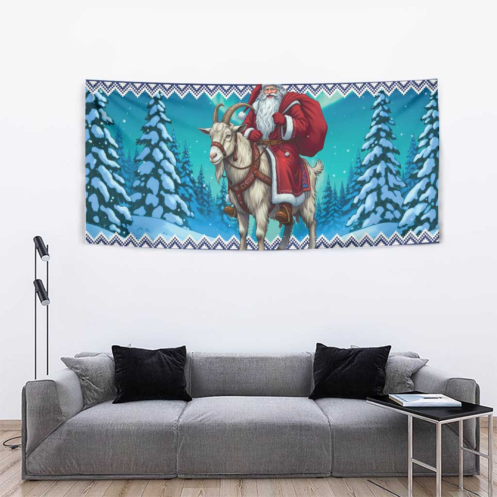 Finland Joulupukki Christmas Tapestry Riding the Yule Goat - Wonder Print Shop