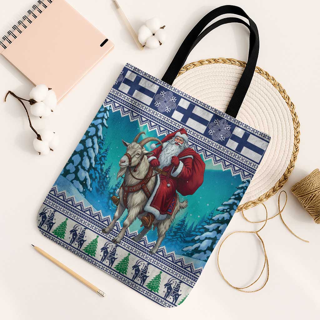 Finland Joulupukki Christmas Tote Bag Riding the Yule Goat - Wonder Print Shop