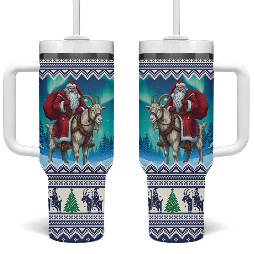 Finland Joulupukki Christmas Tumbler With Handle Riding the Yule Goat - Wonder Print Shop