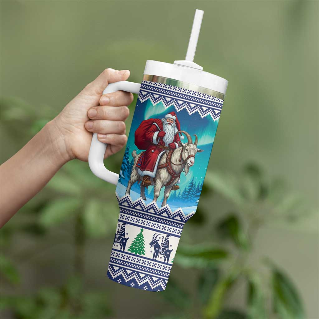 Finland Joulupukki Christmas Tumbler With Handle Riding the Yule Goat - Wonder Print Shop