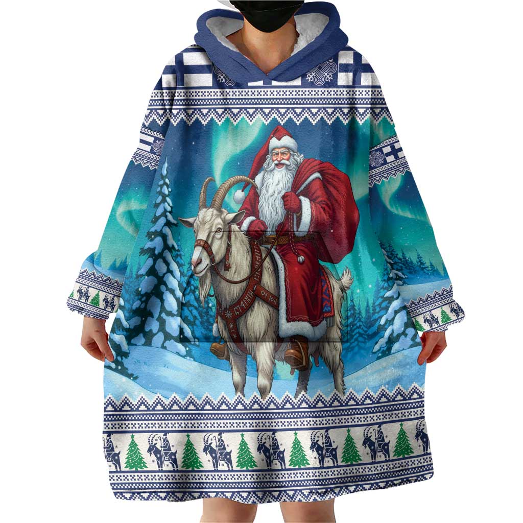 Finland Joulupukki Christmas Wearable Blanket Hoodie Riding the Yule Goat - Wonder Print Shop