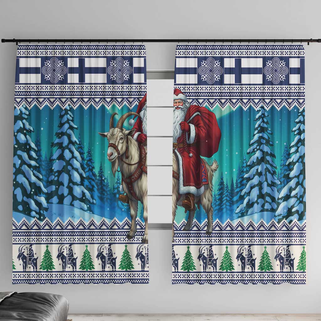 Finland Joulupukki Christmas Window Curtain Riding the Yule Goat - Wonder Print Shop