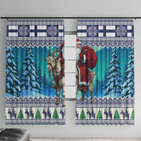 Finland Joulupukki Christmas Window Curtain Riding the Yule Goat - Wonder Print Shop