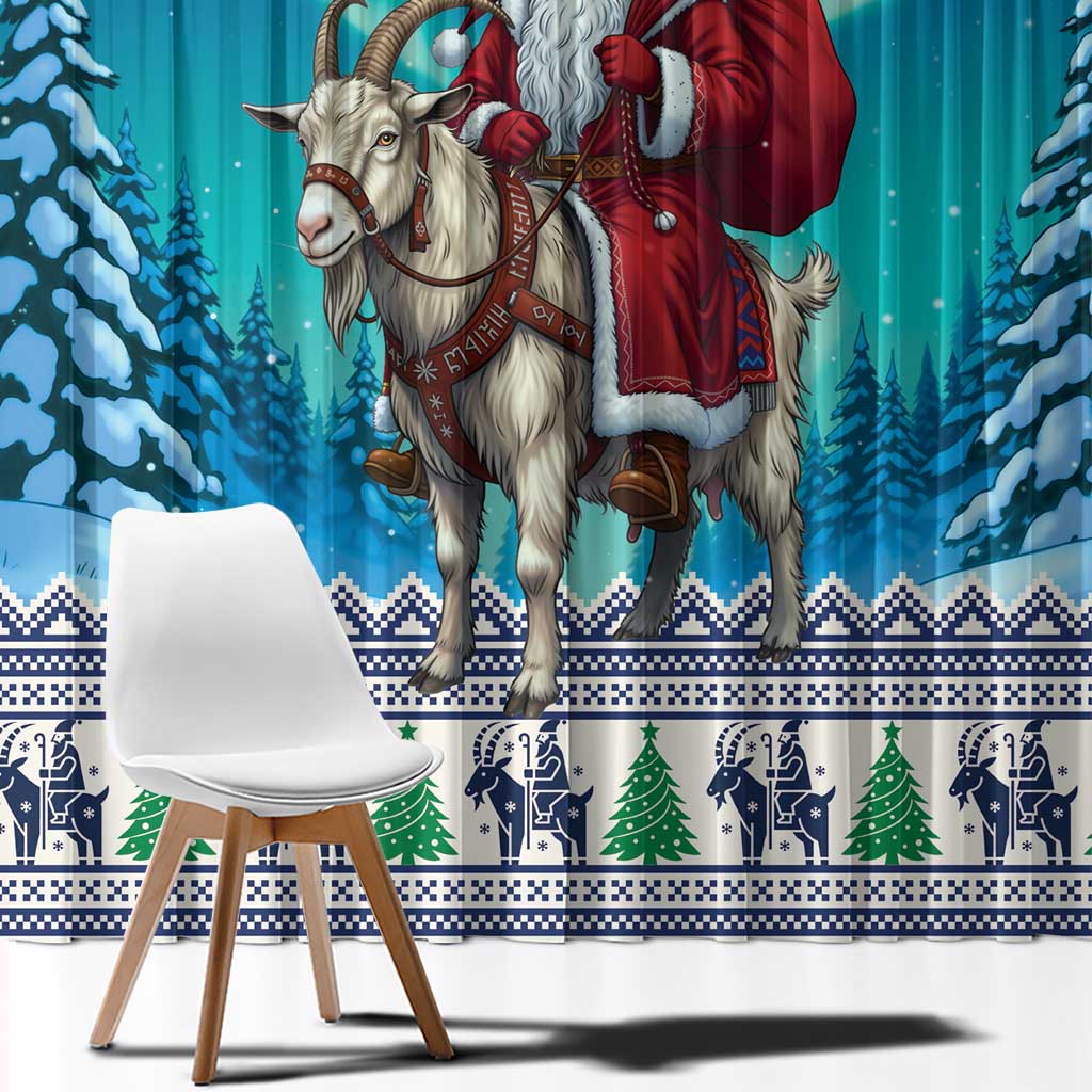 Finland Joulupukki Christmas Window Curtain Riding the Yule Goat - Wonder Print Shop