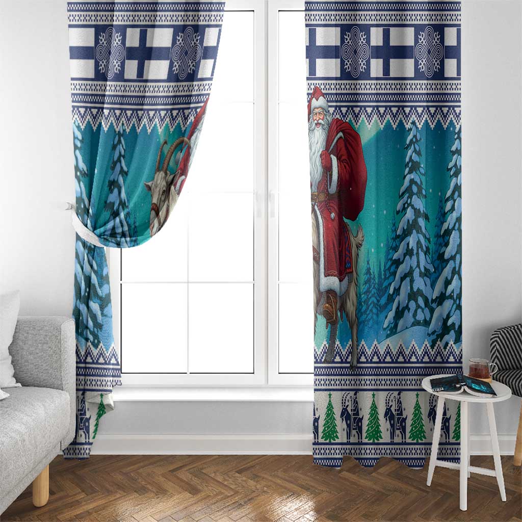 Finland Joulupukki Christmas Window Curtain Riding the Yule Goat - Wonder Print Shop