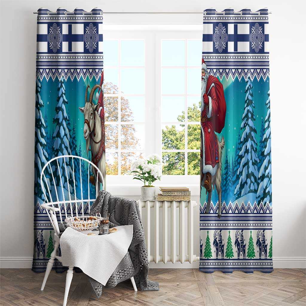 Finland Joulupukki Christmas Window Curtain Riding the Yule Goat - Wonder Print Shop