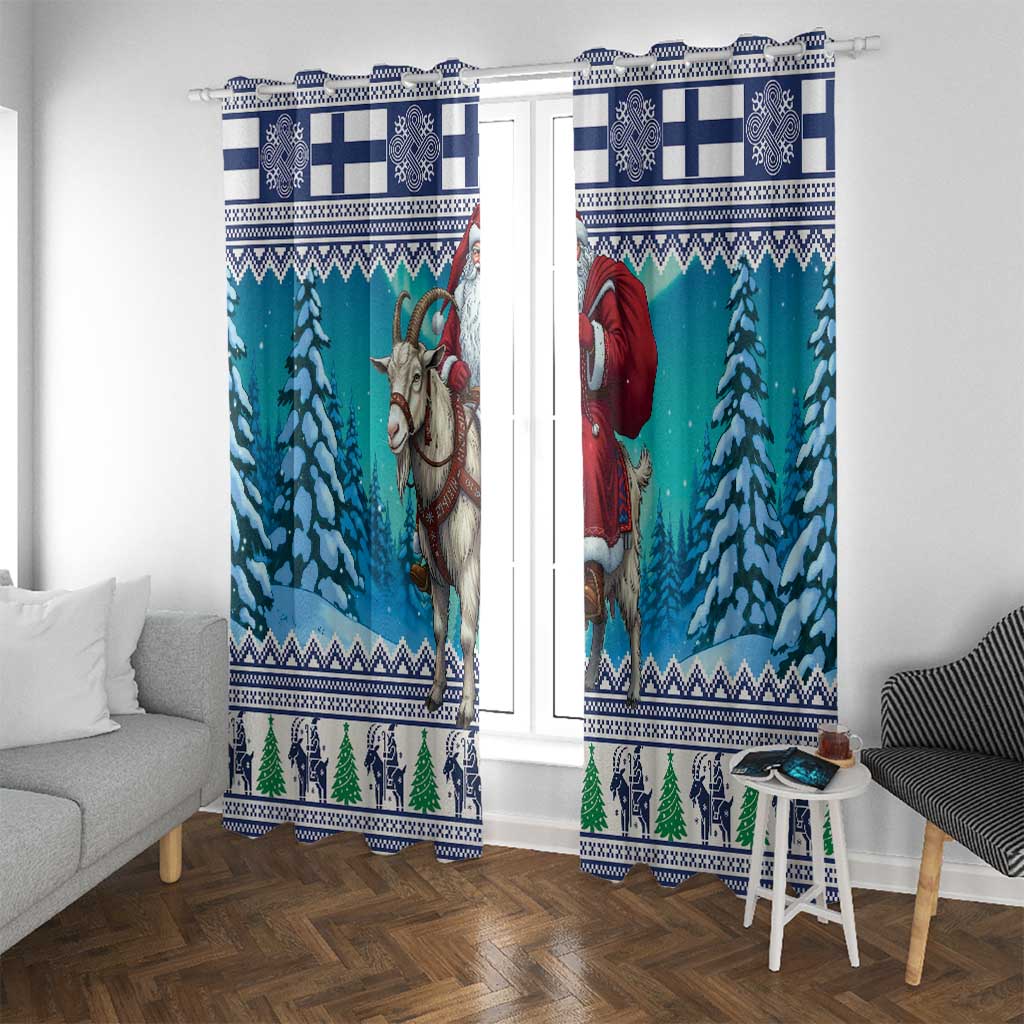 Finland Joulupukki Christmas Window Curtain Riding the Yule Goat - Wonder Print Shop