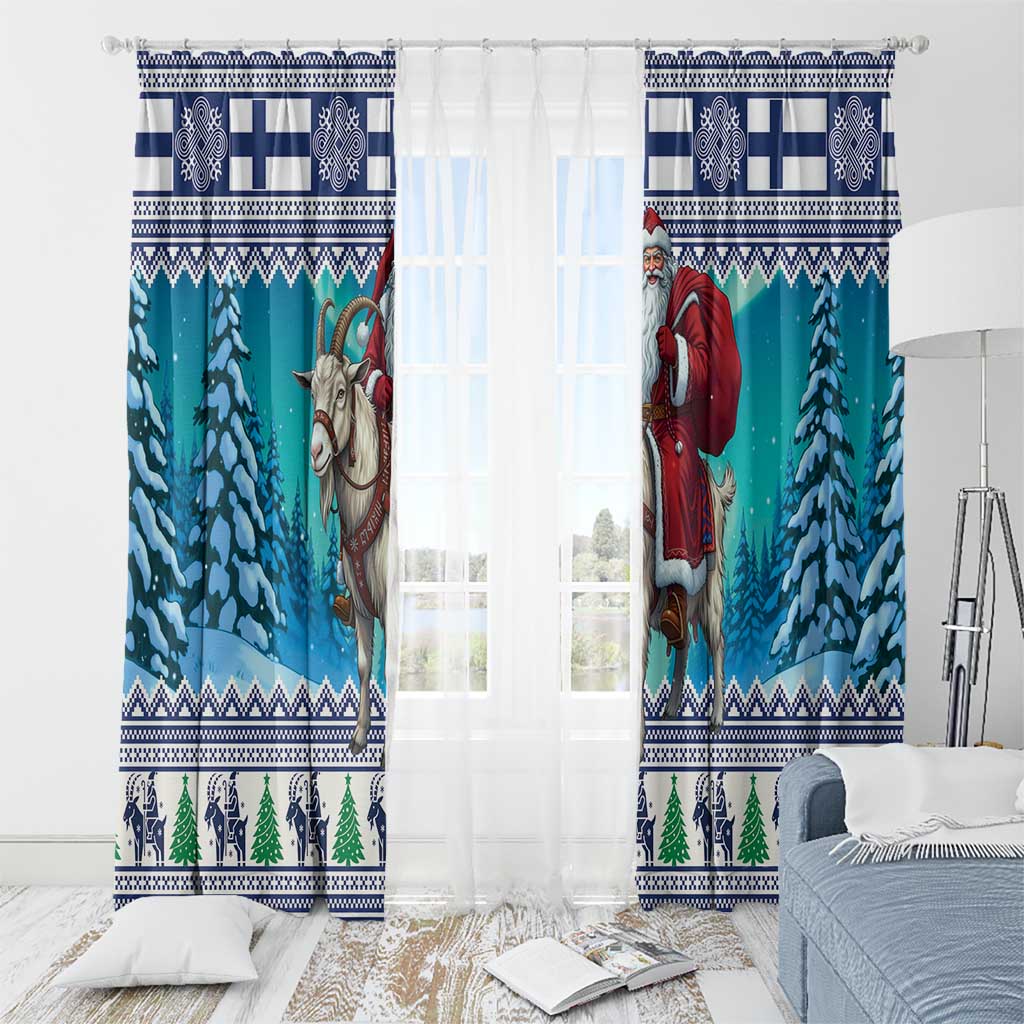 Finland Joulupukki Christmas Window Curtain Riding the Yule Goat - Wonder Print Shop