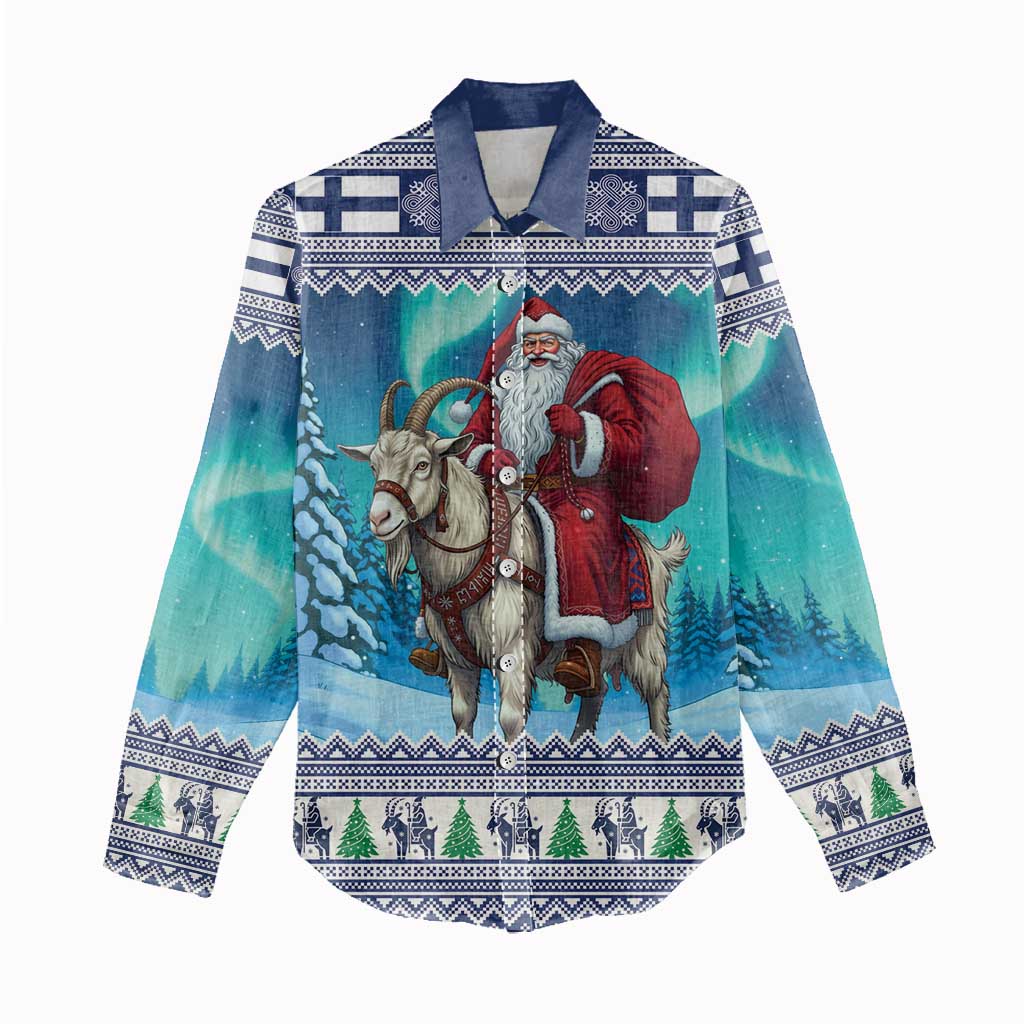 Finland Joulupukki Christmas Women Casual Shirt Riding the Yule Goat - Wonder Print Shop