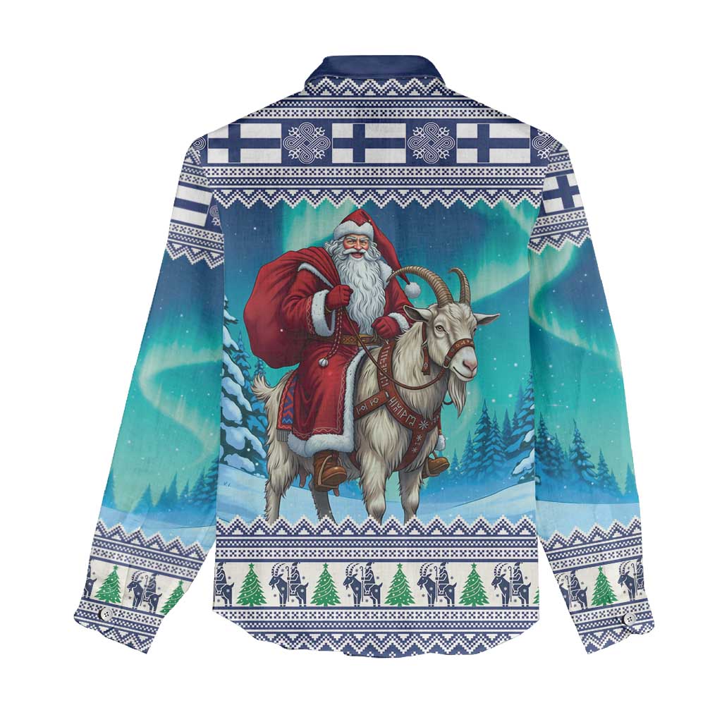 Finland Joulupukki Christmas Women Casual Shirt Riding the Yule Goat - Wonder Print Shop