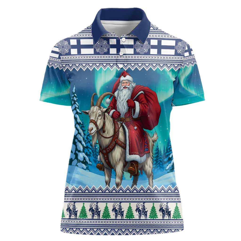 Finland Joulupukki Christmas Women Polo Shirt Riding the Yule Goat - Wonder Print Shop