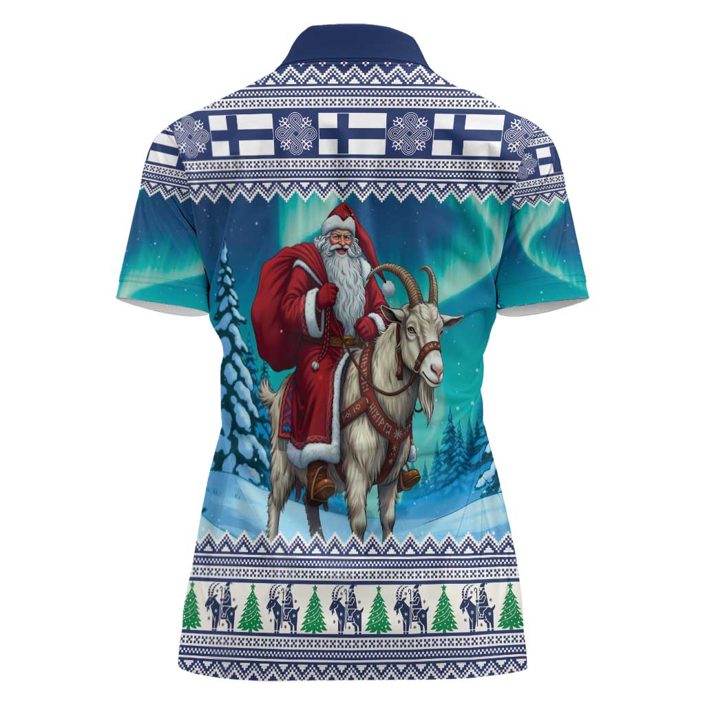 Finland Joulupukki Christmas Women Polo Shirt Riding the Yule Goat - Wonder Print Shop
