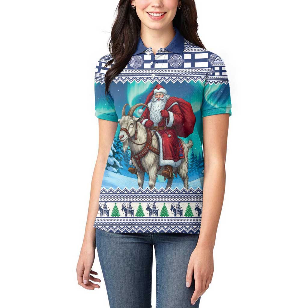 Finland Joulupukki Christmas Women Polo Shirt Riding the Yule Goat - Wonder Print Shop