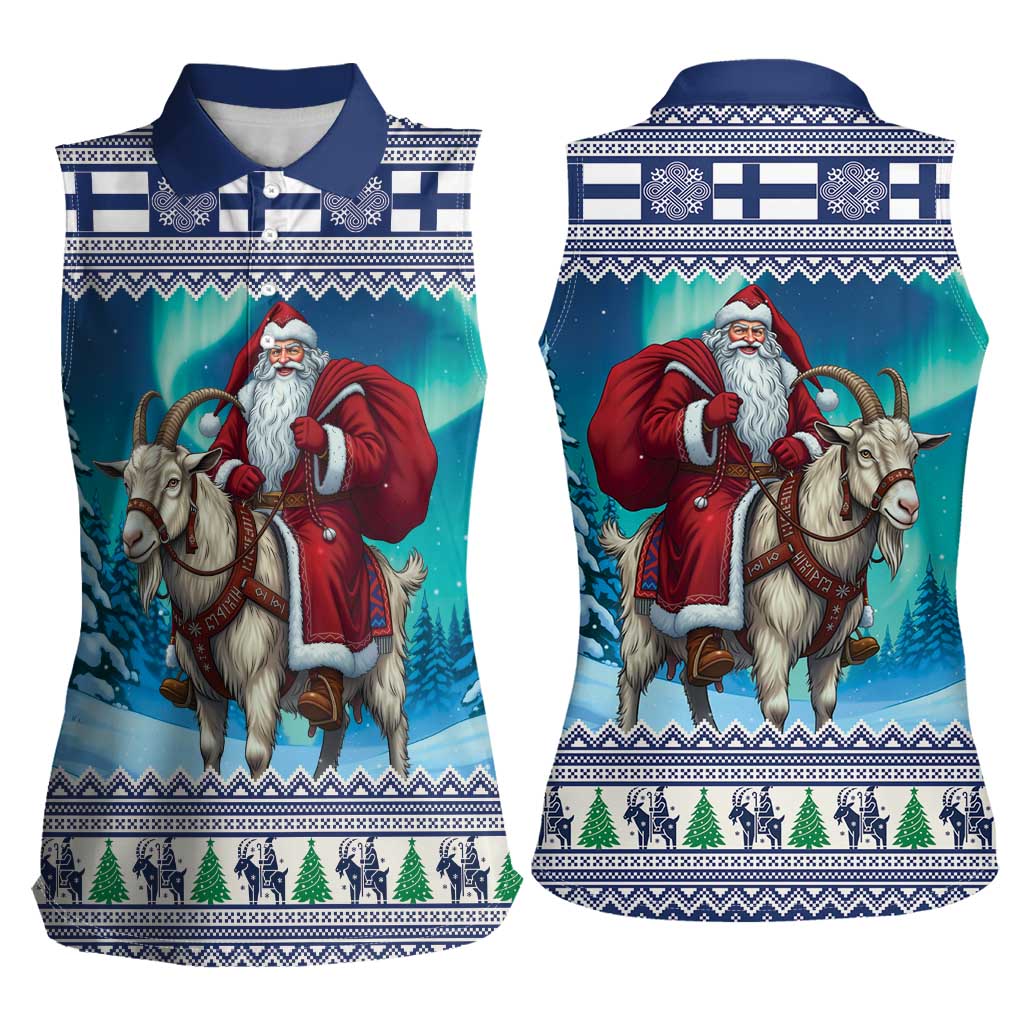 Finland Joulupukki Christmas Women Sleeveless Polo Shirt Riding the Yule Goat - Wonder Print Shop