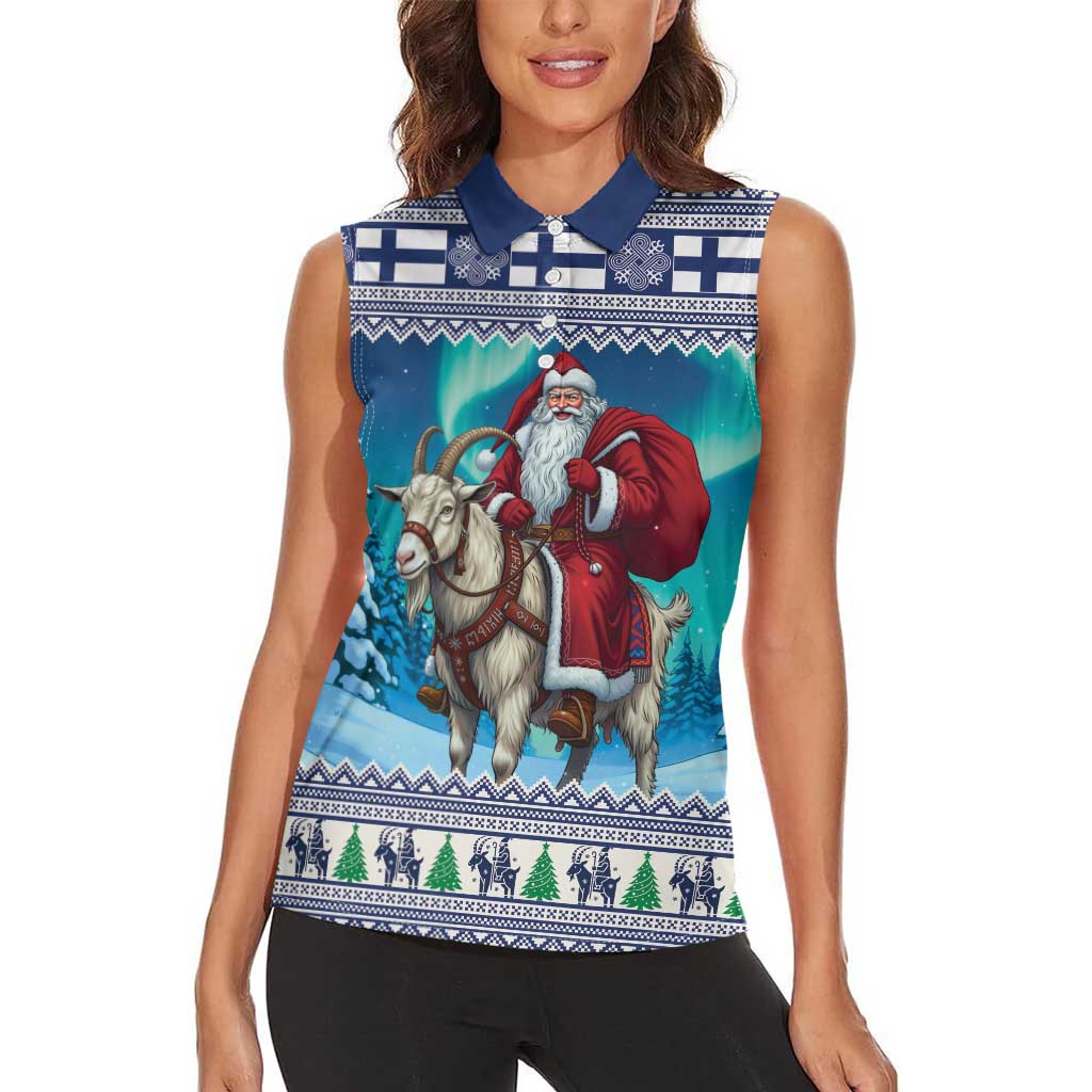 Finland Joulupukki Christmas Women Sleeveless Polo Shirt Riding the Yule Goat - Wonder Print Shop