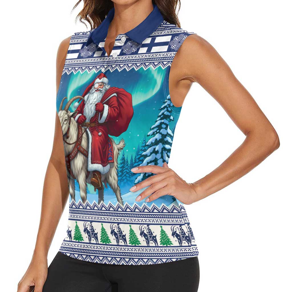 Finland Joulupukki Christmas Women Sleeveless Polo Shirt Riding the Yule Goat - Wonder Print Shop