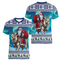 Finland Joulupukki Christmas Women V-Neck T-Shirt Riding the Yule Goat - Wonder Print Shop