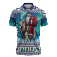 Finland Joulupukki Christmas Zipper Polo Shirt Riding the Yule Goat - Wonder Print Shop