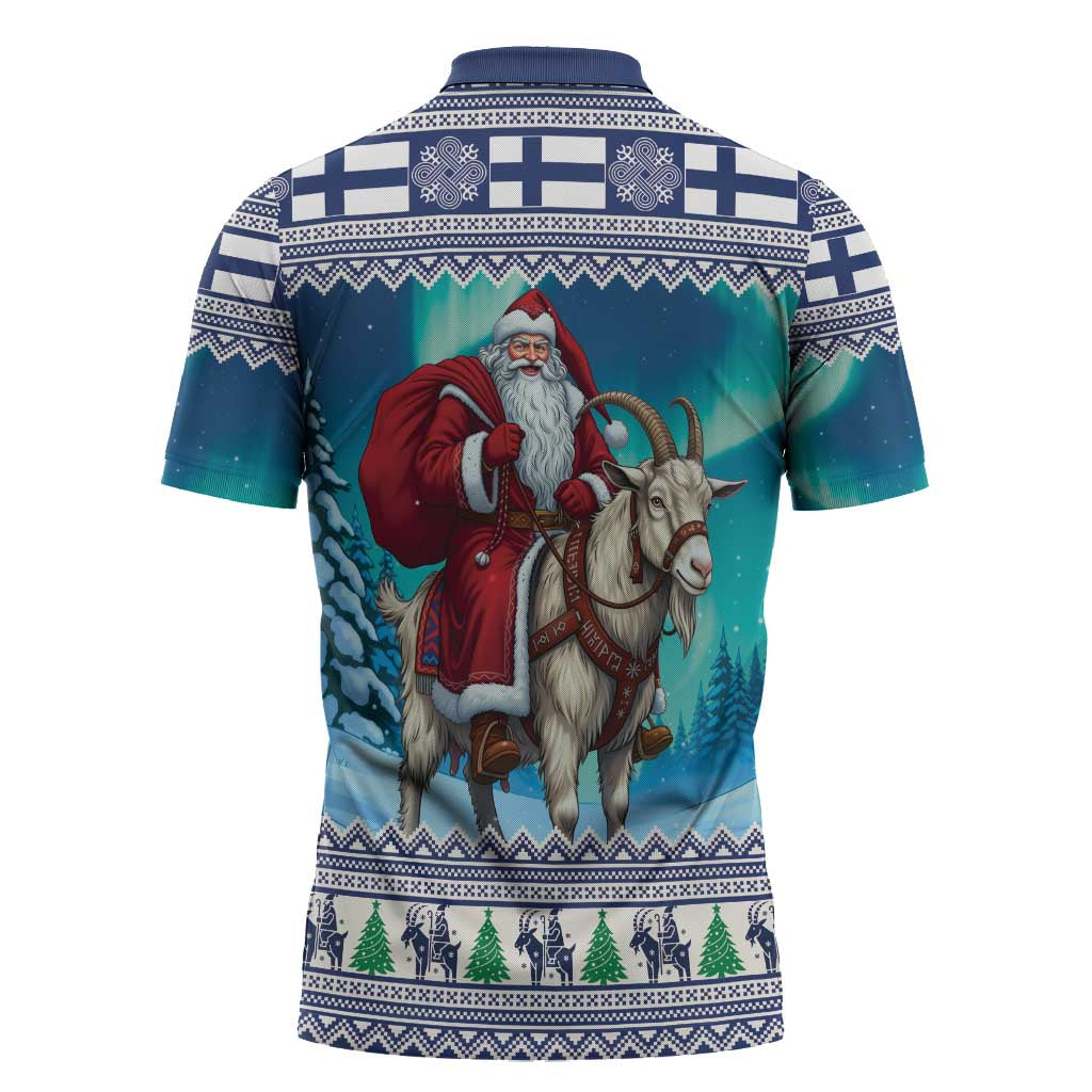 Finland Joulupukki Christmas Zipper Polo Shirt Riding the Yule Goat - Wonder Print Shop