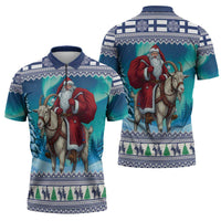 Finland Joulupukki Christmas Zipper Polo Shirt Riding the Yule Goat - Wonder Print Shop