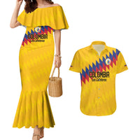 Custom World Football 2026 Colombia Couples Matching Mermaid Dress and Hawaiian Shirt Vamos Los Cafeteros - Wonder Print Shop