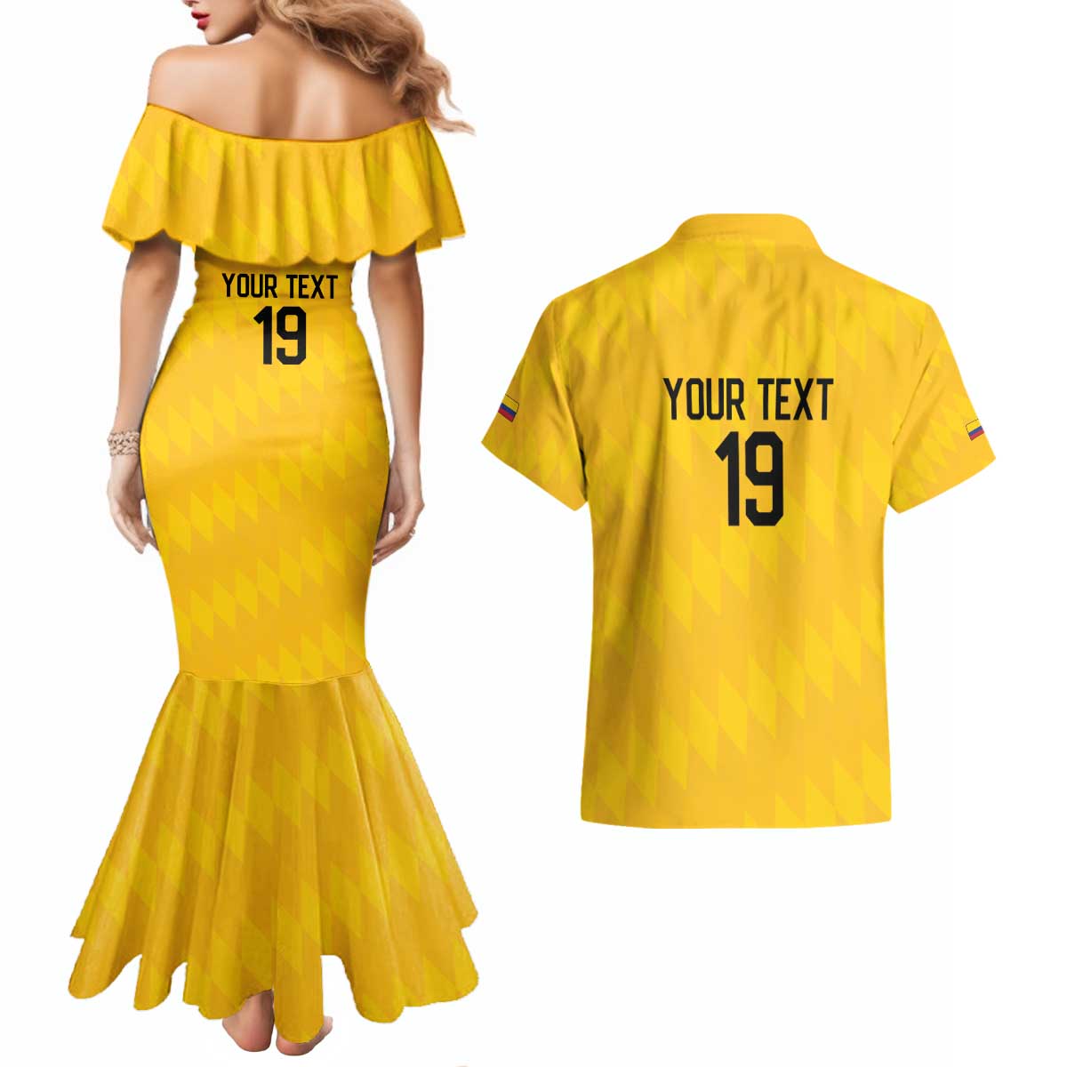 Custom World Football 2026 Colombia Couples Matching Mermaid Dress and Hawaiian Shirt Vamos Los Cafeteros - Wonder Print Shop
