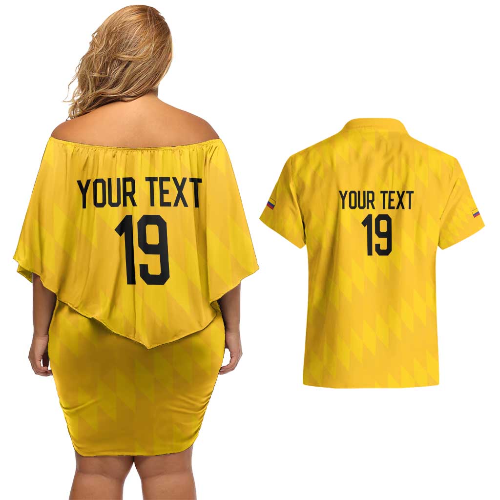 Custom World Football 2026 Colombia Couples Matching Off Shoulder Short Dress and Hawaiian Shirt Vamos Los Cafeteros - Wonder Print Shop