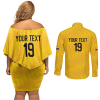 Custom World Football 2026 Colombia Couples Matching Off Shoulder Short Dress and Long Sleeve Button Shirt Vamos Los Cafeteros - Wonder Print Shop