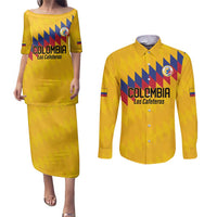 Custom World Football 2026 Colombia Couples Matching Puletasi and Long Sleeve Button Shirt Vamos Los Cafeteros - Wonder Print Shop