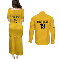 Custom World Football 2026 Colombia Couples Matching Puletasi and Long Sleeve Button Shirt Vamos Los Cafeteros - Wonder Print Shop