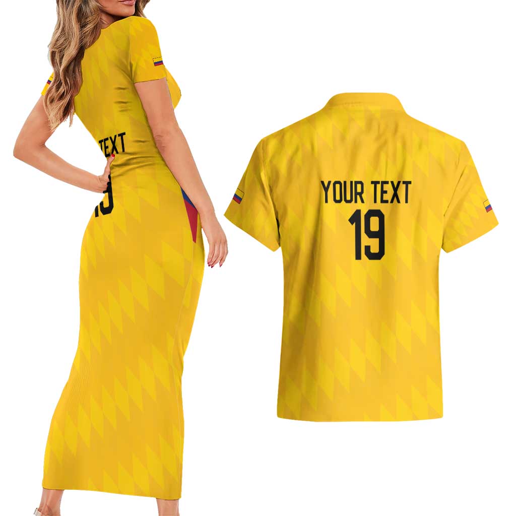 Custom World Football 2026 Colombia Couples Matching Short Sleeve Bodycon Dress and Hawaiian Shirt Vamos Los Cafeteros - Wonder Print Shop