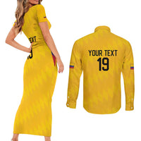 Custom World Football 2026 Colombia Couples Matching Short Sleeve Bodycon Dress and Long Sleeve Button Shirt Vamos Los Cafeteros - Wonder Print Shop