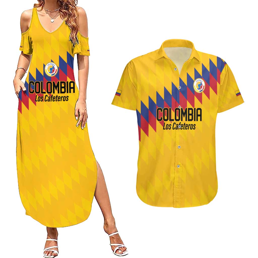 Custom World Football 2026 Colombia Couples Matching Summer Maxi Dress and Hawaiian Shirt Vamos Los Cafeteros - Wonder Print Shop