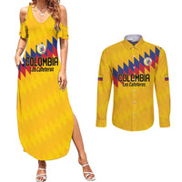 Custom World Football 2026 Colombia Couples Matching Summer Maxi Dress and Long Sleeve Button Shirt Vamos Los Cafeteros - Wonder Print Shop
