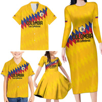 Custom World Football 2026 Colombia Family Matching Long Sleeve Bodycon Dress and Hawaiian Shirt Vamos Los Cafeteros - Wonder Print Shop