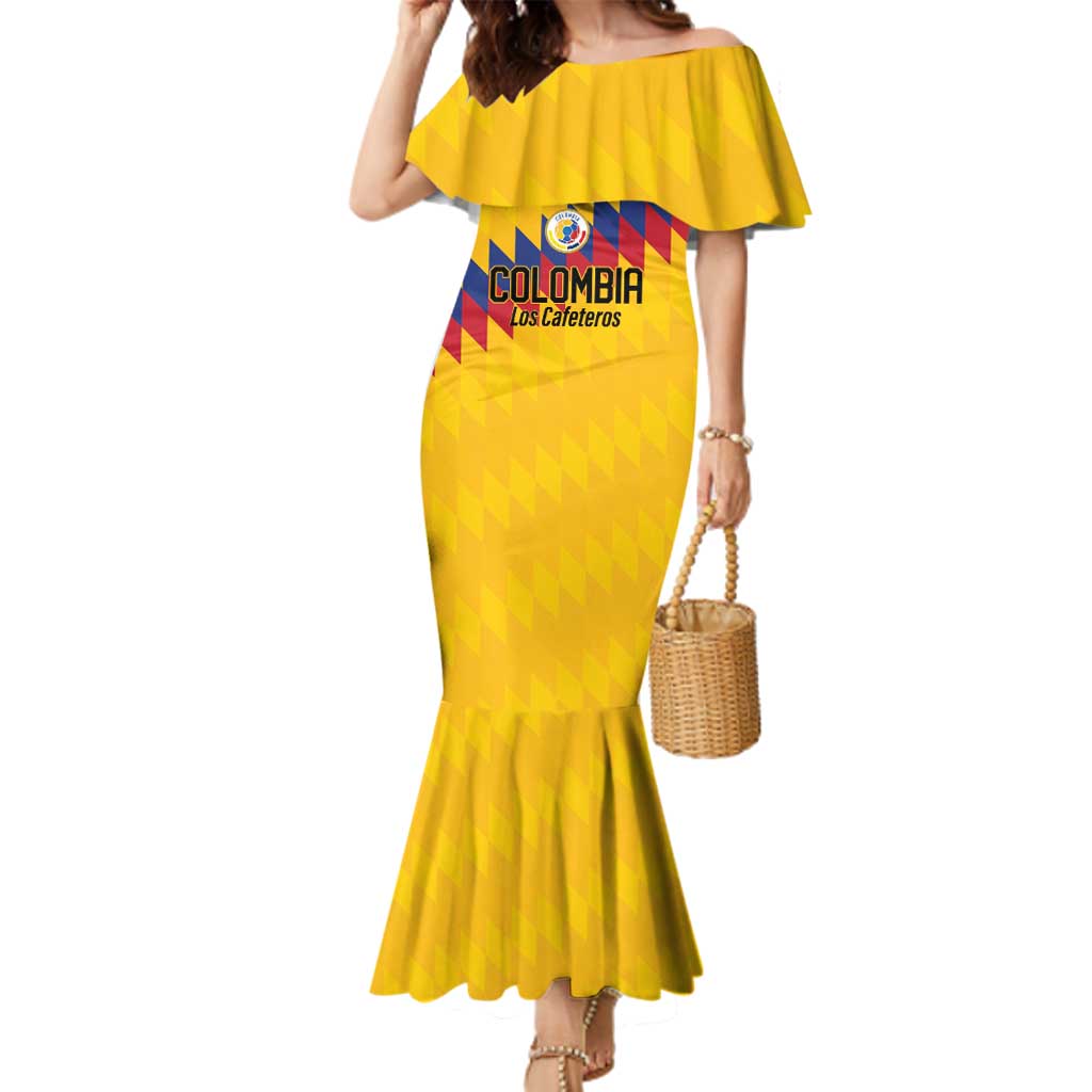 Custom World Football 2026 Colombia Family Matching Mermaid Dress and Hawaiian Shirt Vamos Los Cafeteros - Wonder Print Shop