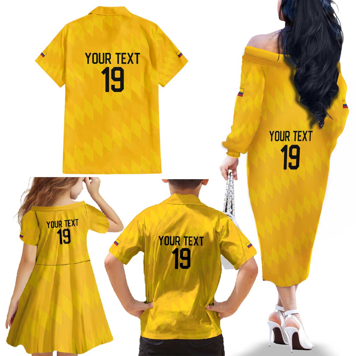 Custom World Football 2026 Colombia Family Matching Off The Shoulder Long Sleeve Dress and Hawaiian Shirt Vamos Los Cafeteros - Wonder Print Shop