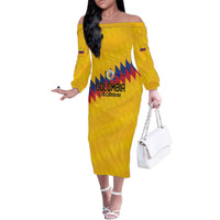 Custom World Football 2026 Colombia Family Matching Off The Shoulder Long Sleeve Dress and Hawaiian Shirt Vamos Los Cafeteros - Wonder Print Shop
