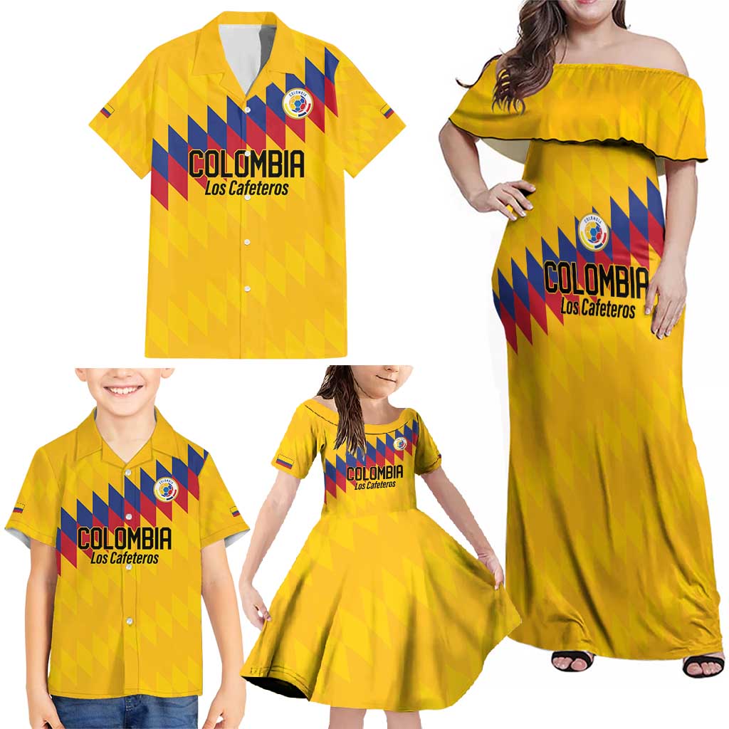 Custom World Football 2026 Colombia Family Matching Off Shoulder Maxi Dress and Hawaiian Shirt Vamos Los Cafeteros - Wonder Print Shop