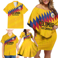 Custom World Football 2026 Colombia Family Matching Off Shoulder Short Dress and Hawaiian Shirt Vamos Los Cafeteros - Wonder Print Shop