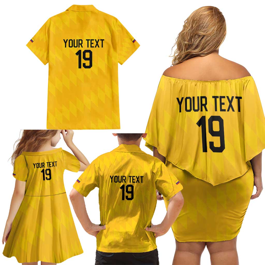 Custom World Football 2026 Colombia Family Matching Off Shoulder Short Dress and Hawaiian Shirt Vamos Los Cafeteros - Wonder Print Shop
