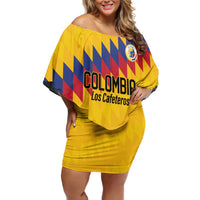 Custom World Football 2026 Colombia Family Matching Off Shoulder Short Dress and Hawaiian Shirt Vamos Los Cafeteros - Wonder Print Shop