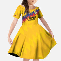 Custom World Football 2026 Colombia Family Matching Short Sleeve Bodycon Dress and Hawaiian Shirt Vamos Los Cafeteros - Wonder Print Shop