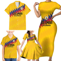 Custom World Football 2026 Colombia Family Matching Short Sleeve Bodycon Dress and Hawaiian Shirt Vamos Los Cafeteros - Wonder Print Shop