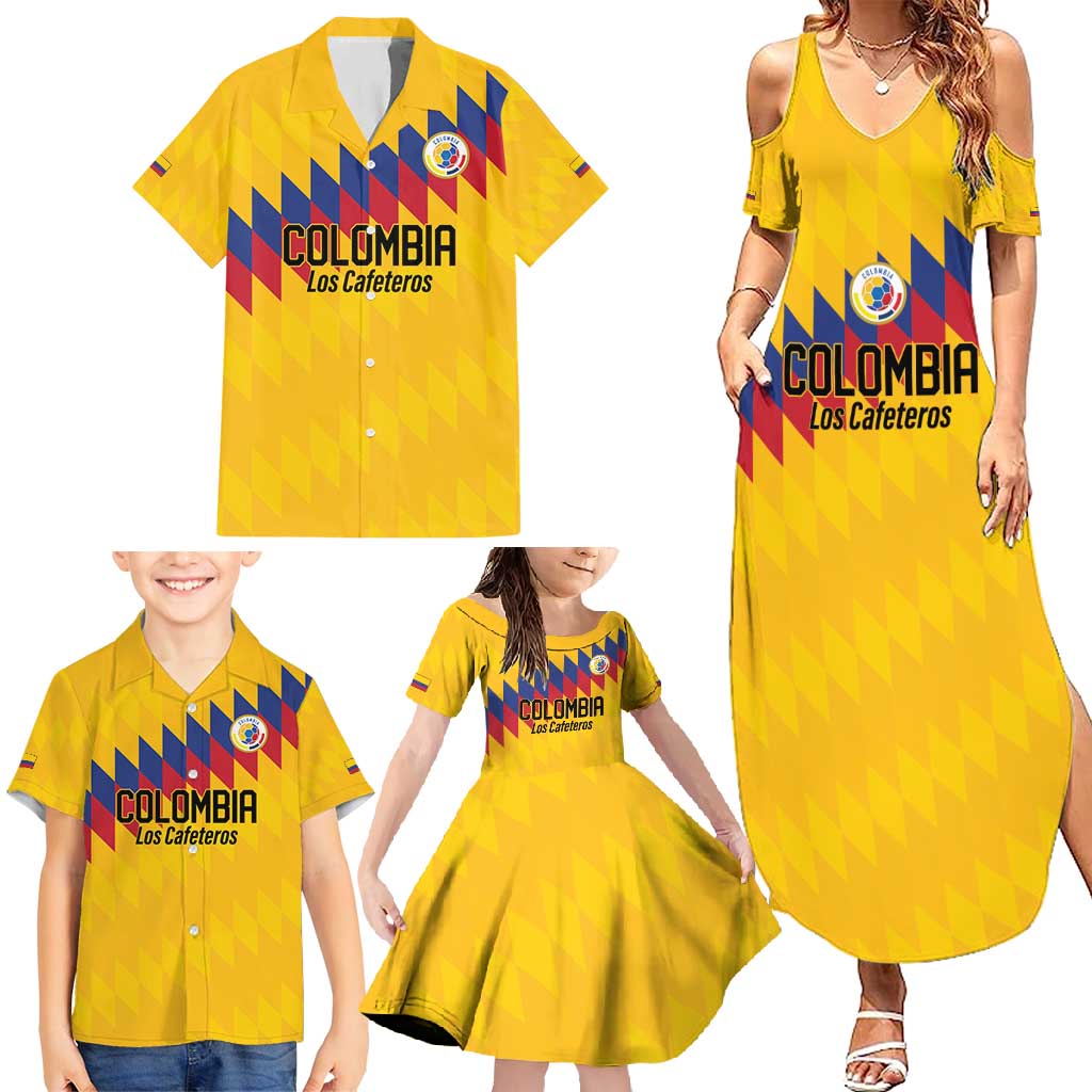 Custom World Football 2026 Colombia Family Matching Summer Maxi Dress and Hawaiian Shirt Vamos Los Cafeteros - Wonder Print Shop