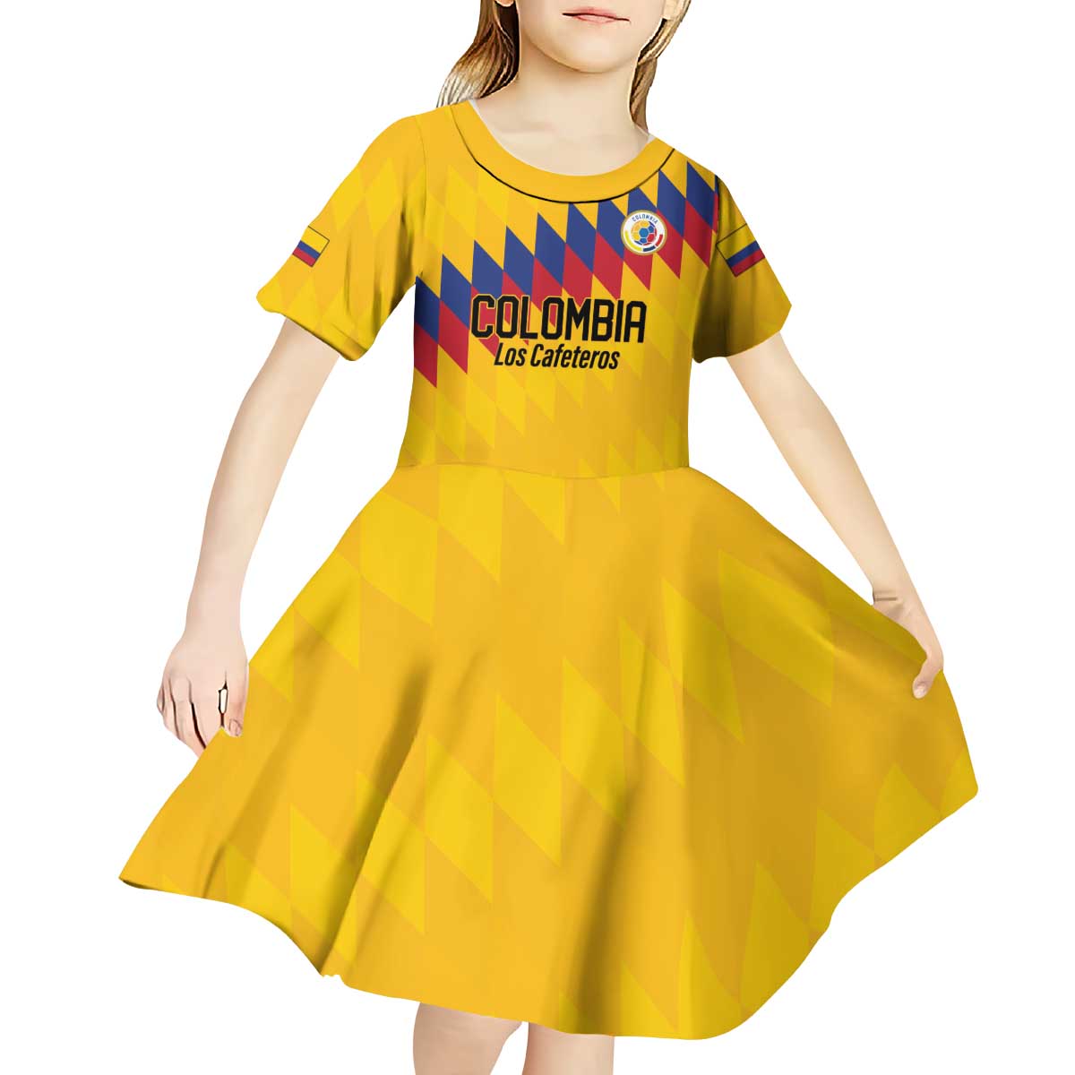 Custom World Football 2026 Colombia Kid Short Sleeve Dress Vamos Los Cafeteros - Wonder Print Shop