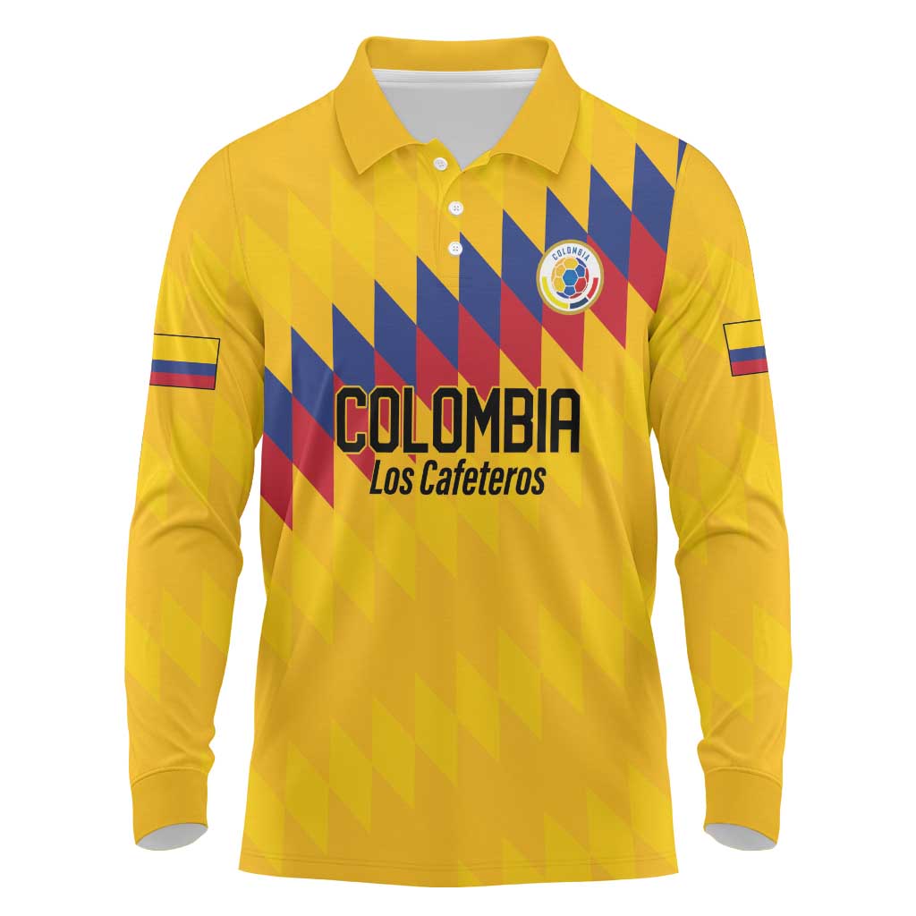 Custom World Football 2026 Colombia Long Sleeve Polo Shirt Vamos Los Cafeteros - Wonder Print Shop