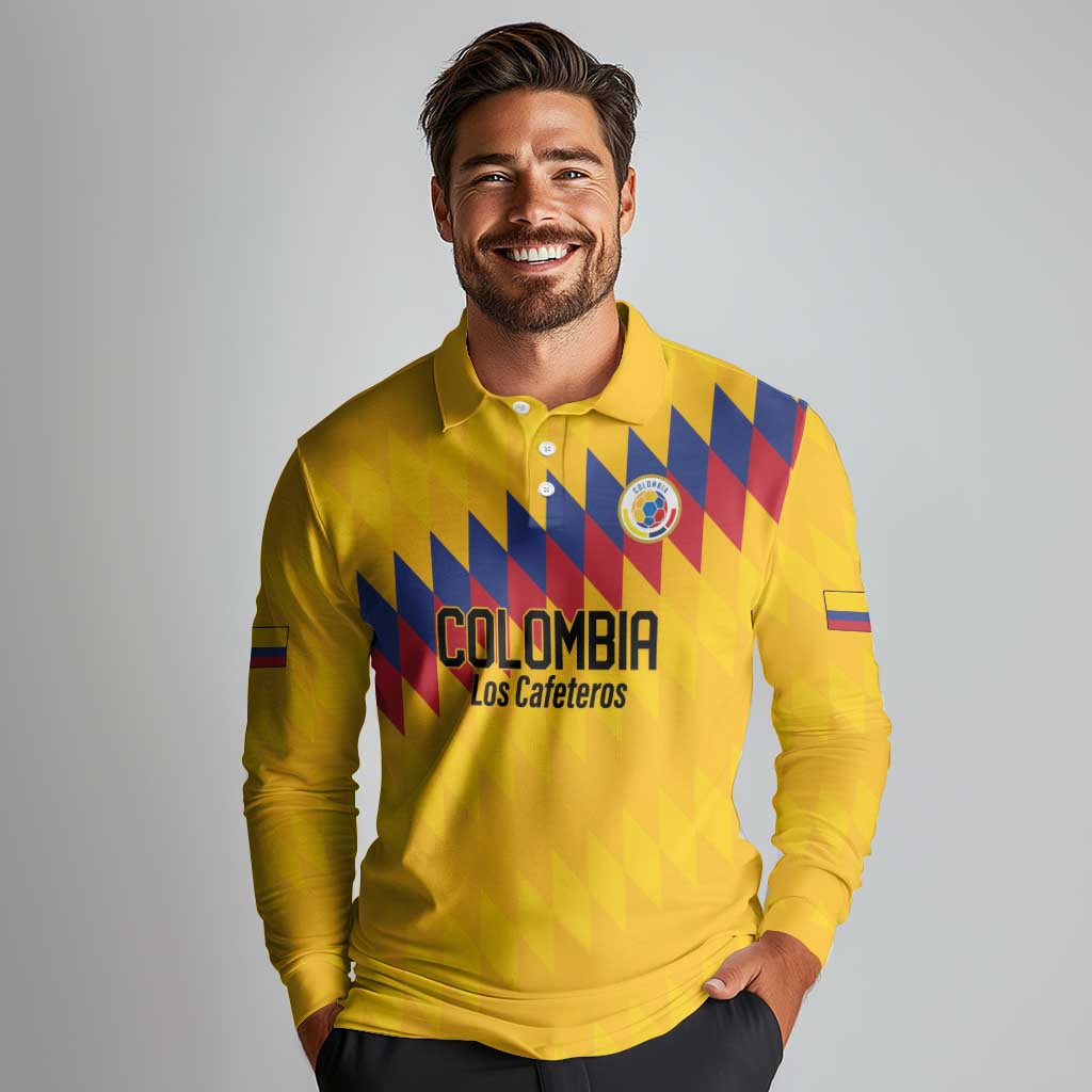 Custom World Football 2026 Colombia Long Sleeve Polo Shirt Vamos Los Cafeteros - Wonder Print Shop